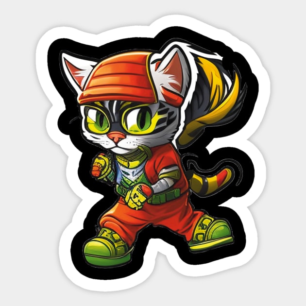 Run in Style with a Cool Cartoon Cat in Streetwear and Sneakers Sticker by ImaginativeInkPOD